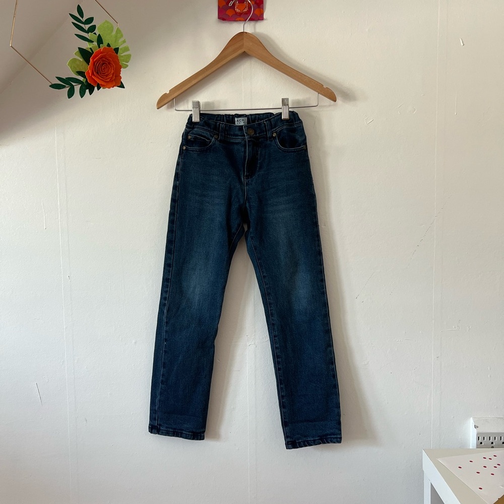 EUC Janie and Jack sz 8 jeans cotton-lined dark denim blue adjustable waist